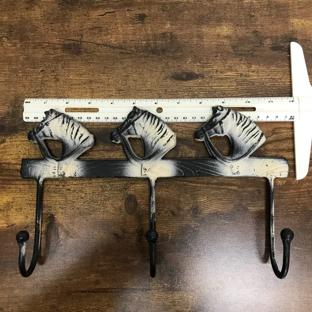 Cast Iron Horse Head 3 Hook Coat Hat Rack Wall Hanger Rustic Country Western